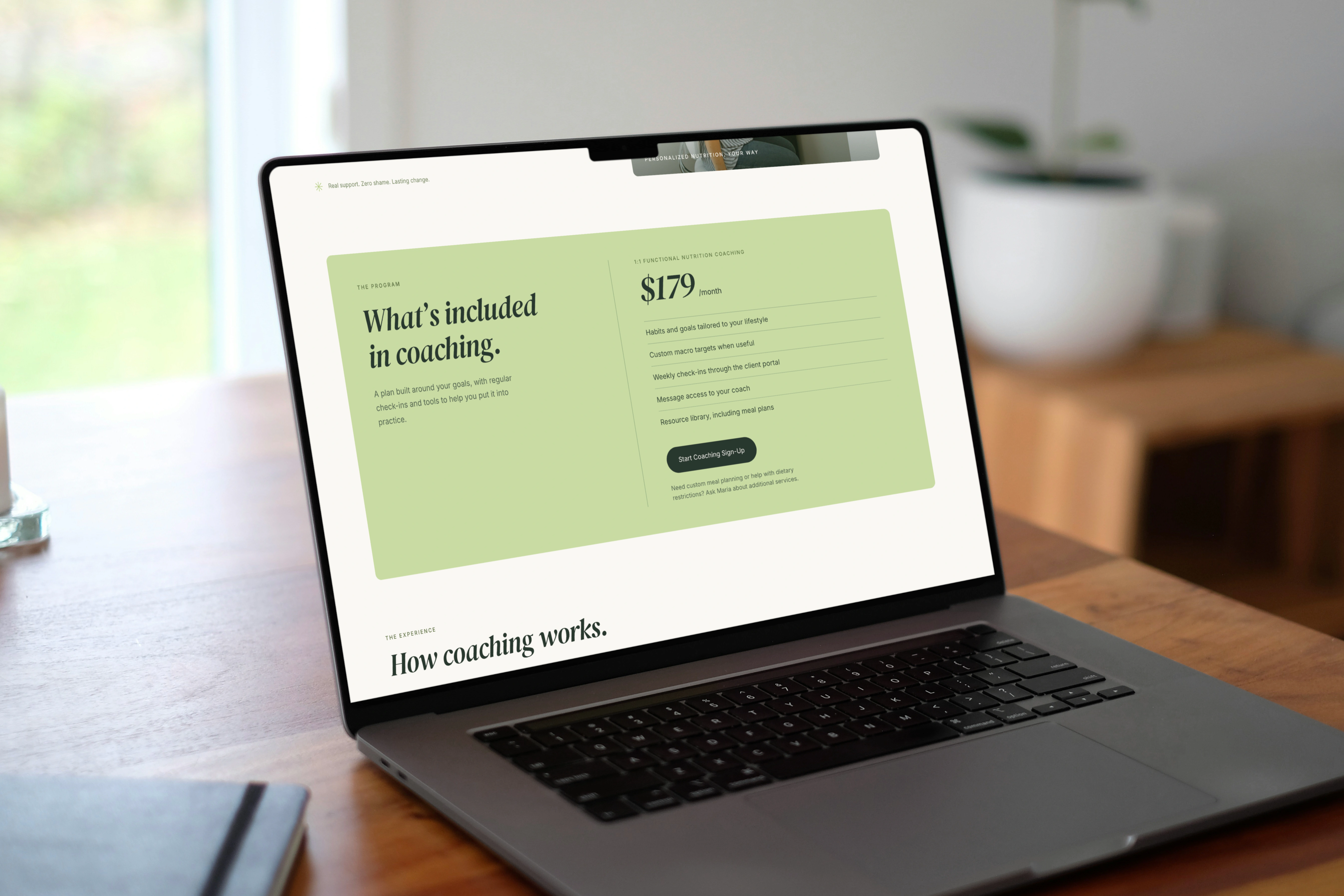 MacBook showing the later coaching offer concept.